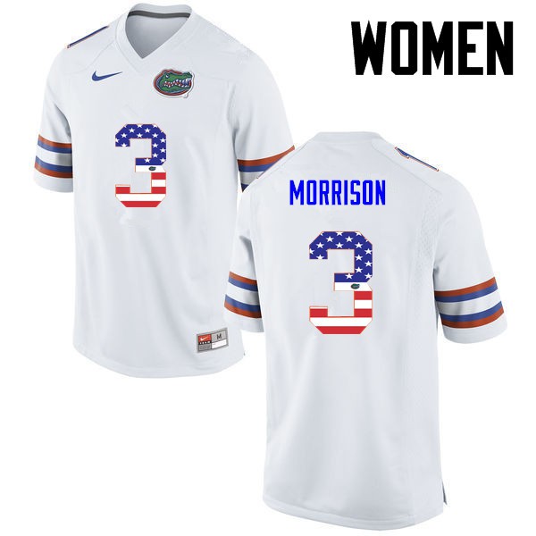 Florida Gators Women #3 Antonio Morrison College Football Jersey USA Flag Fashion White